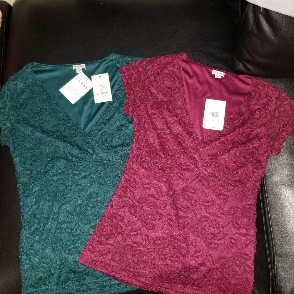 🆕 2 GUESS Factory Surplice Lace Tops